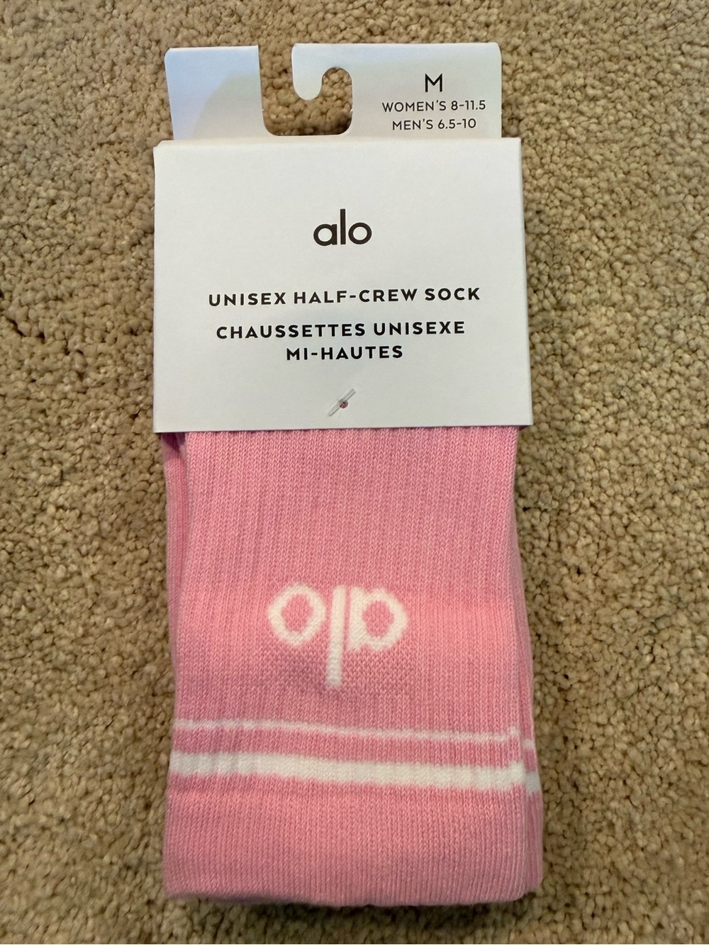 Alo unisex half crew socks sweet pink size medium